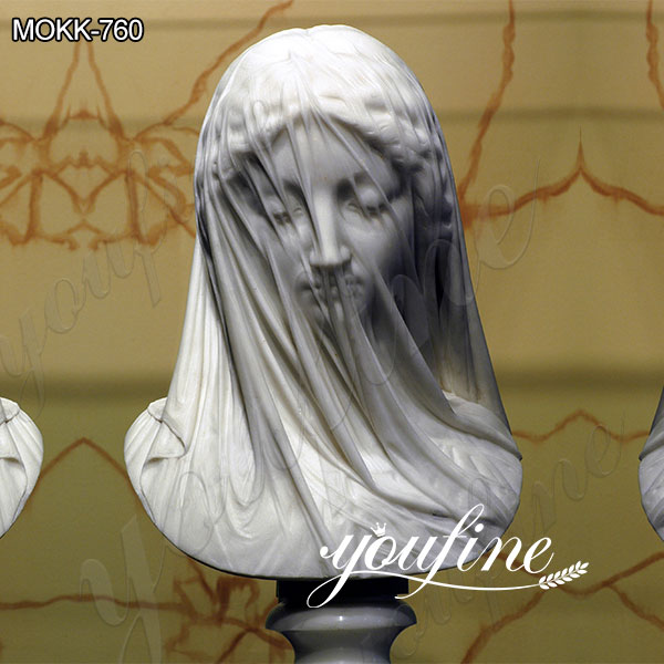 Carrara Marble Veiled Virgin Bust Statue By Strazza for Sale MOKK-760
