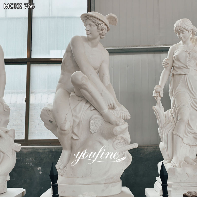 Classic Marble Mercury Attaching His Wings Statue