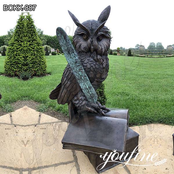 Garden Bronze Owl Standing on Book Statue