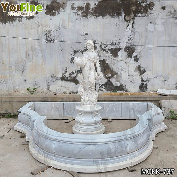Hand Carved White Marble Water Maiden Fountain