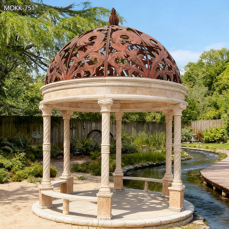 Large Classical Marble Gazebo with Metal Hat for Sale MOKK-751