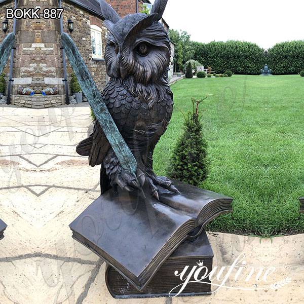 Life Size Garden Bronze Owl Standing on Book Statue for Sale