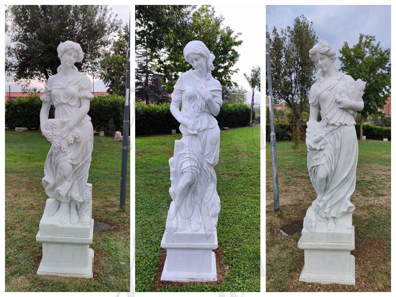 Statue in marmo delle quattro stagioni e fontana in marmo per il giardino della villa di un cliente italiano