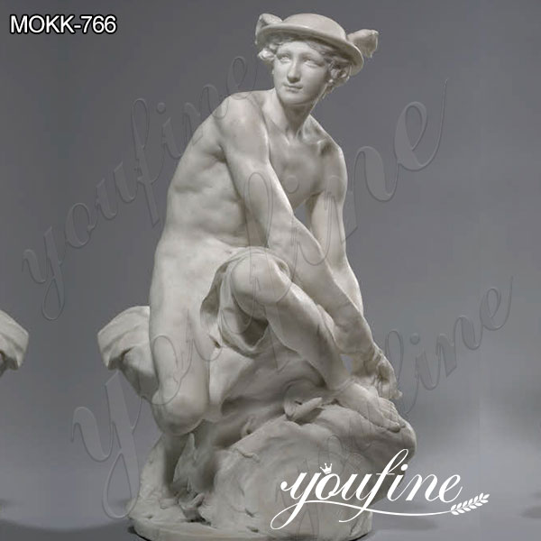 Classic Marble Mercury Attaching His Wings Statue by Jean-Baptiste Pigalle for Sale MOKK-766
