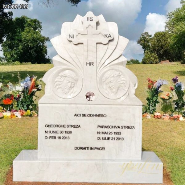 Natural White Marble Cross Upright Headstone from Factory Supply