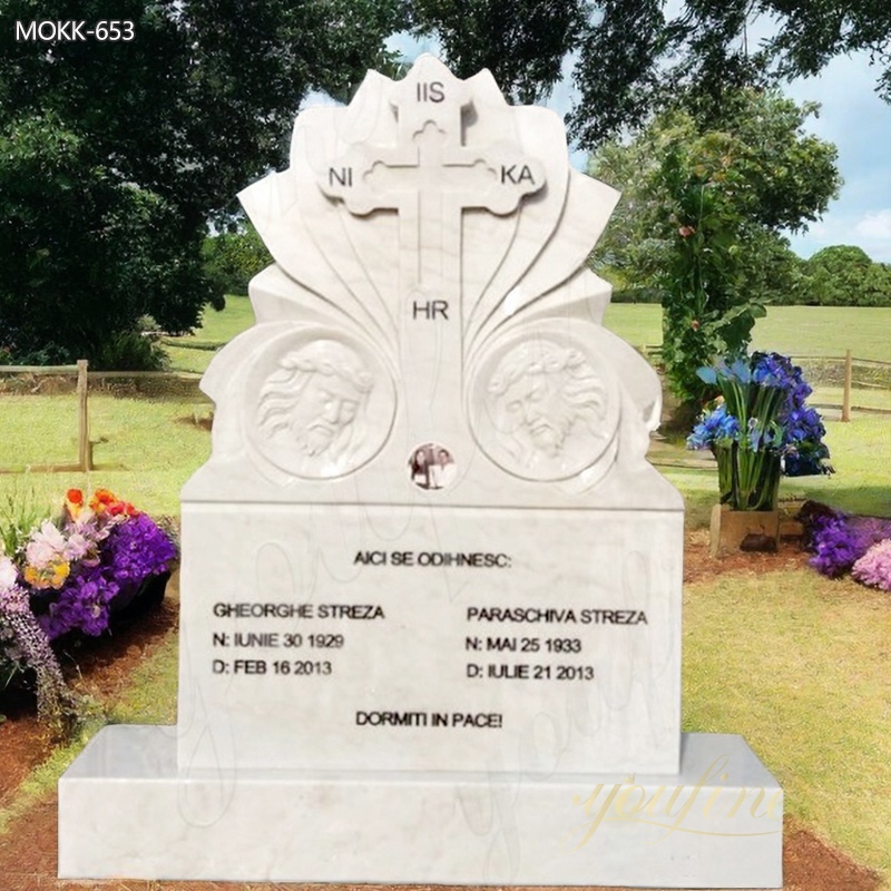 Natural White Marble Cross Upright Headstone from Factory Supply