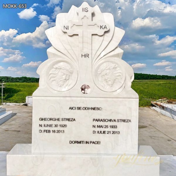 Natural White Marble Cross Upright Headstone from Factory Supply