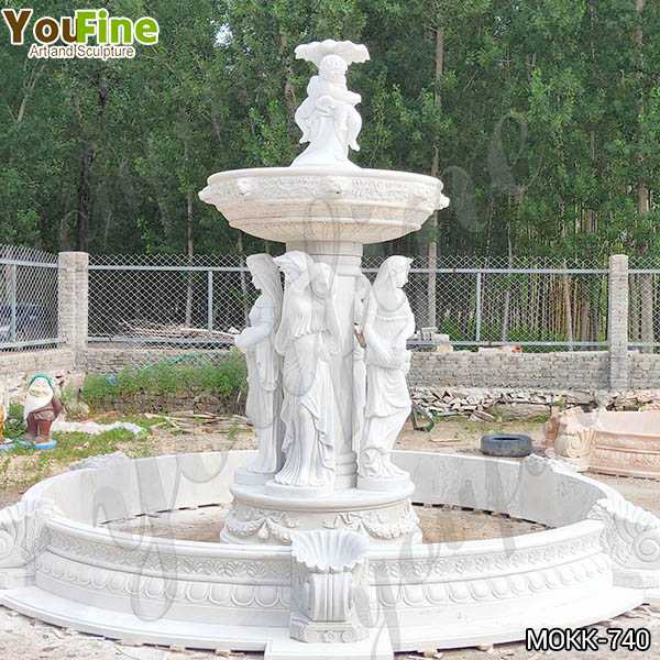 Outdoor White Marble Woman Garden Fountain Tiered Fountain with Little Angel Statues