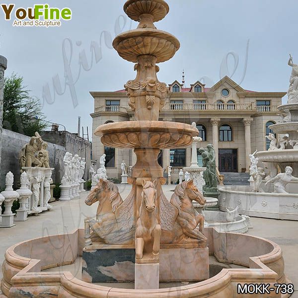 Outdoor Natural Tiered Marble Water Horse Fountains