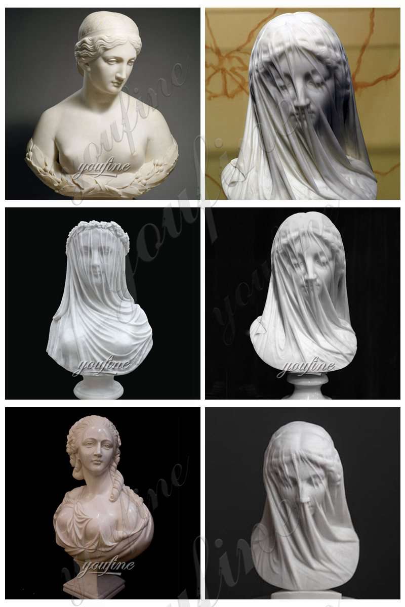 Natural White Marble Veiled Lady Bust Sculpture for Sale MOKK761
