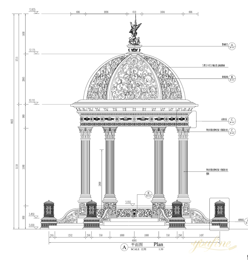 Vintage Style Marble Gazebo Outdoor Garden Decoration Supplier MOKK-748