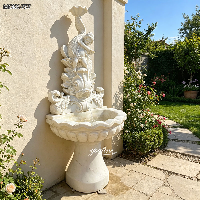 White Marble Fish Wall Fountain