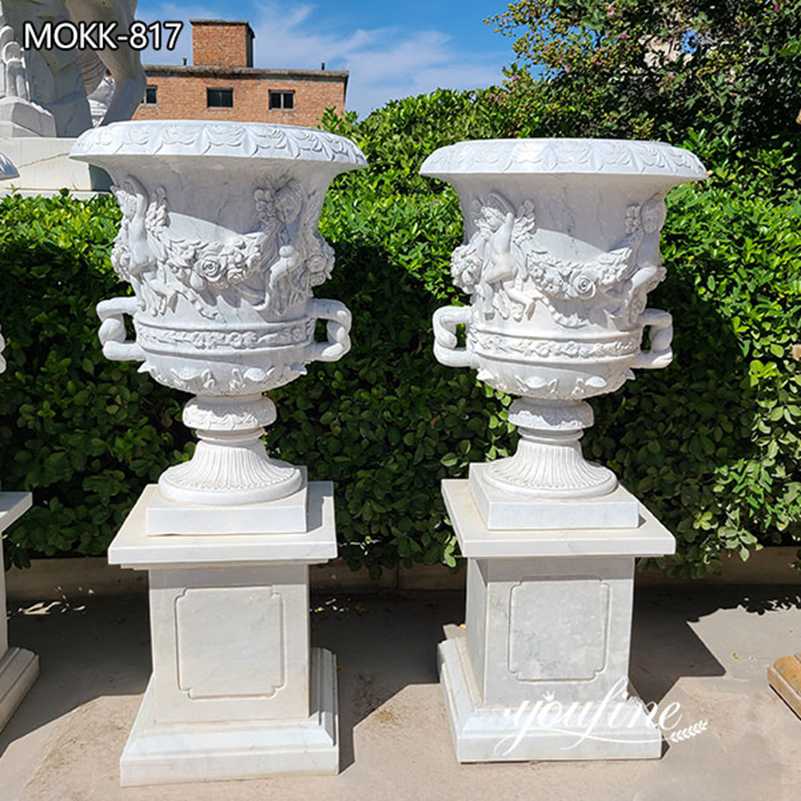 Hand Carved Large Garden White Marble Planters for Sale MOKK-817