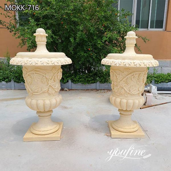 Hot Sell Antique Style Beige Marble Flower Pots Garden Decor MOKK-716