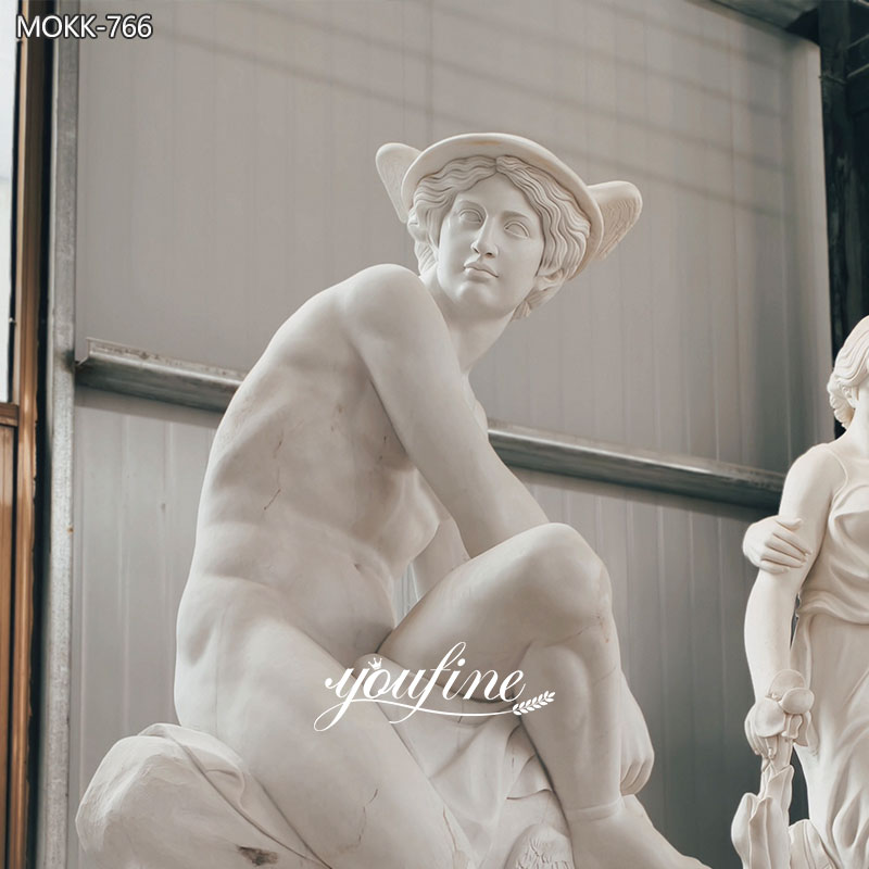 white marble Mercury Attaching His Wings Statue
