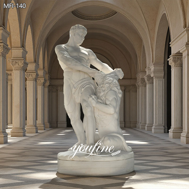 6 feet marble samson and the lion statue