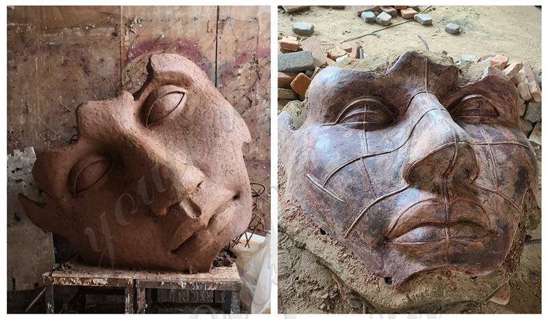Abstract Bronze Face Sculpture by Igor Mitoraj clay model