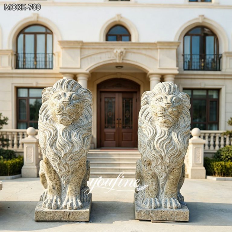Pair of Ancient Lion Sculptures for Front Porch MOKK-709