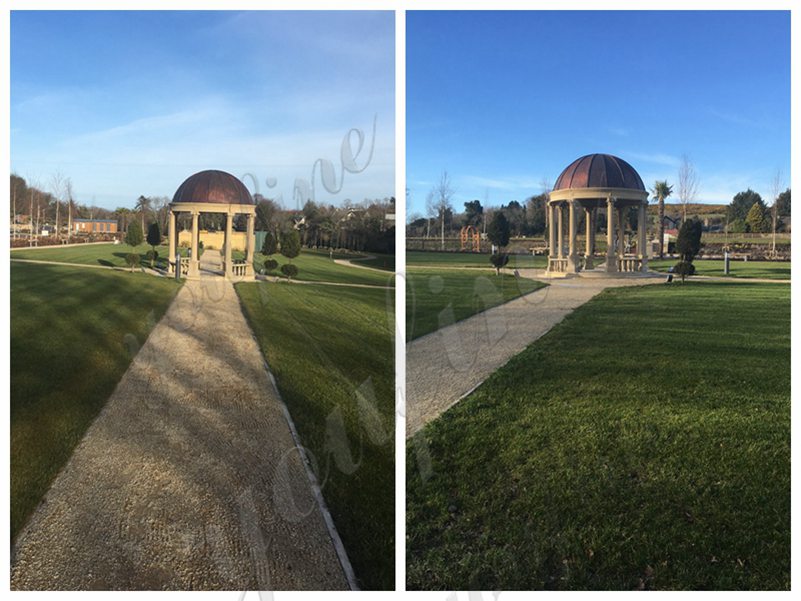 Beige Marble Gazebo Install in Ireland Client’s Garden