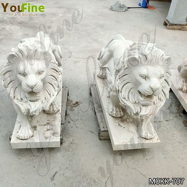 Door Decoration Marble Standing Lion Statues Factory MOKK-707