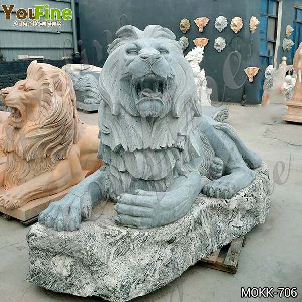 Grey Marble Lion Statue Zoo Decoration China Factory MOKK-706