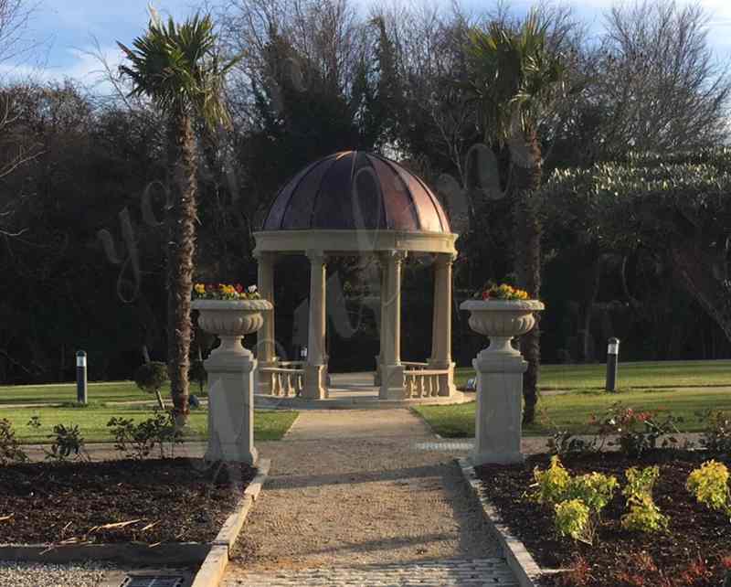 Large Beige Marble Gazebo Install in Ireland Client’s Outdoor Garden