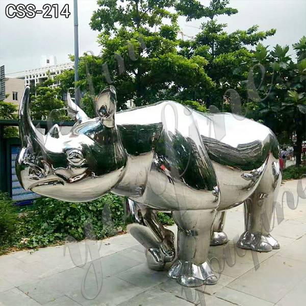 Mirror Polished Life Size Stainless Steel Rhinoceros Sculpture