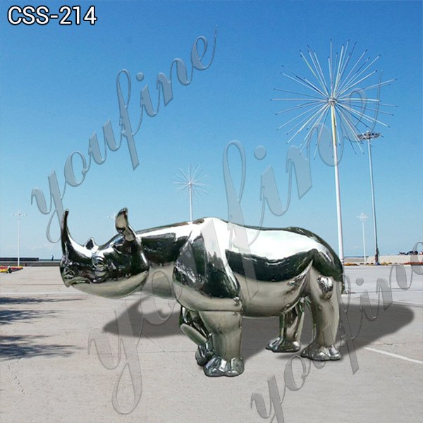 Mirror Polished Stainless Steel Rhinoceros Sculpture for Sale