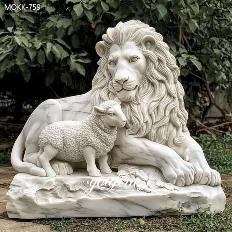 Large Marble Lion and Lamb Garden Statue MOKK-759