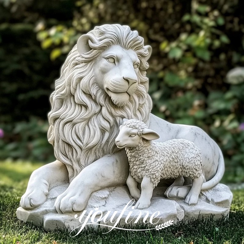 Marble Lion and lamb Statues for Driveway