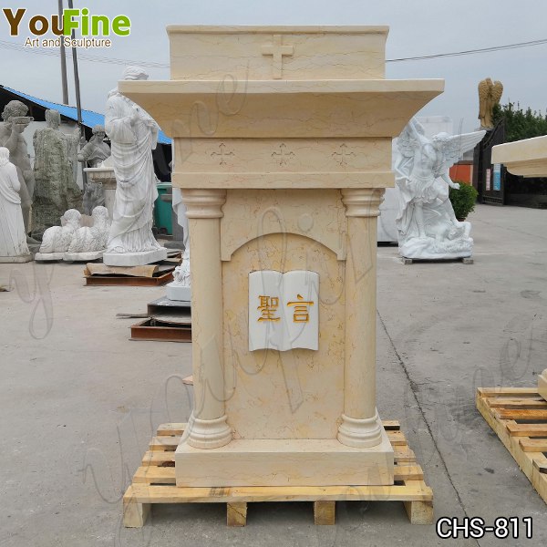 Religious Life Size Natural Beige Marble Church Pulpit