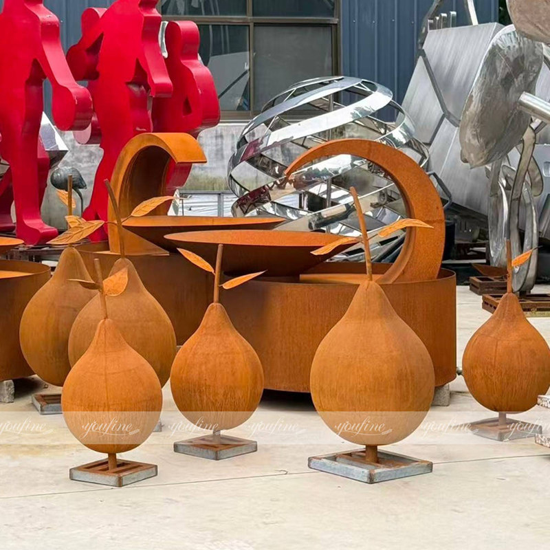 rustic metal pear sculptures