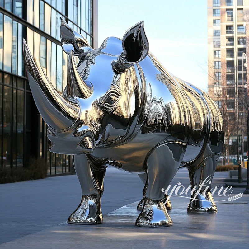 Large Mirror Polished Stainless Steel Rhinoceros Sculpture for Sale CSS-214