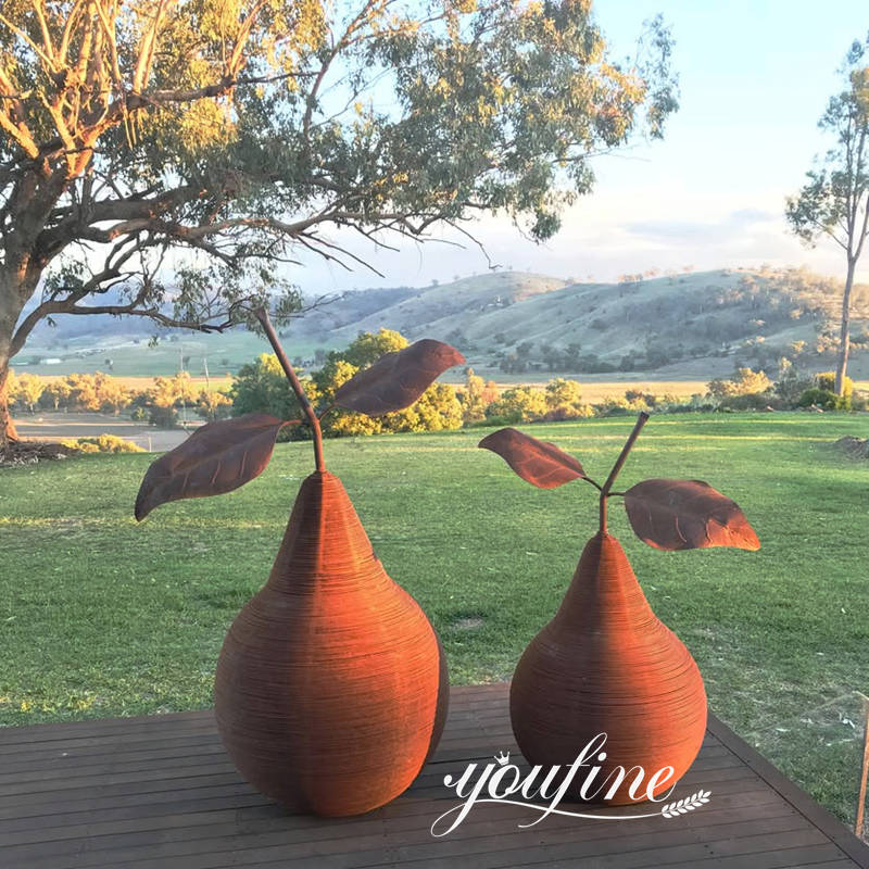 weather steel pear sculpture for garden decor