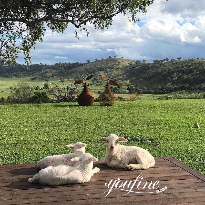 corten steel pear sculpture for lawn decor