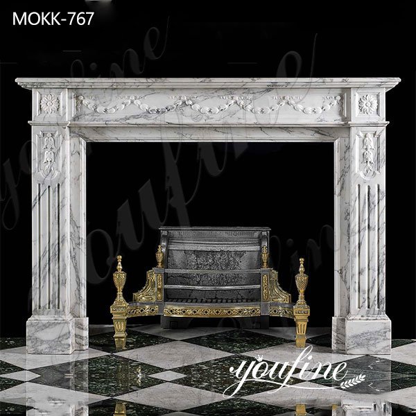 French Natural White Marble Fireplace Surround for Sale MOKK-767