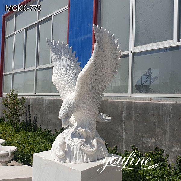 Hand Carved Life Size White Marble Eagle Sculpture