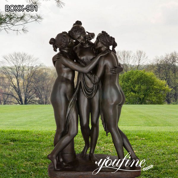 Large Neoclassical the Three Graces Bronze Sculpture