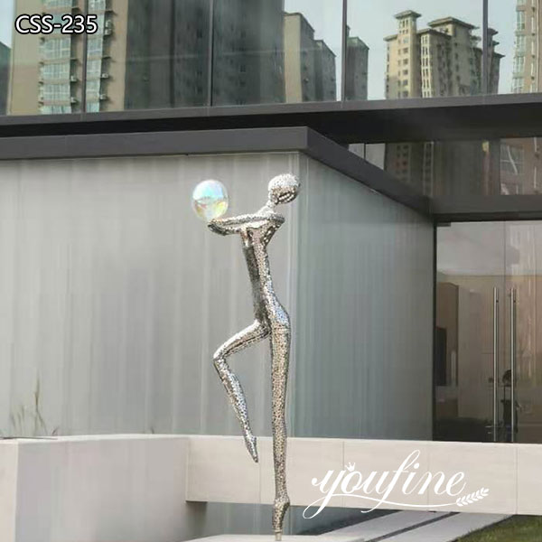 Stainless Steel Girl Holding Ball Statue for Outdoor Garden
