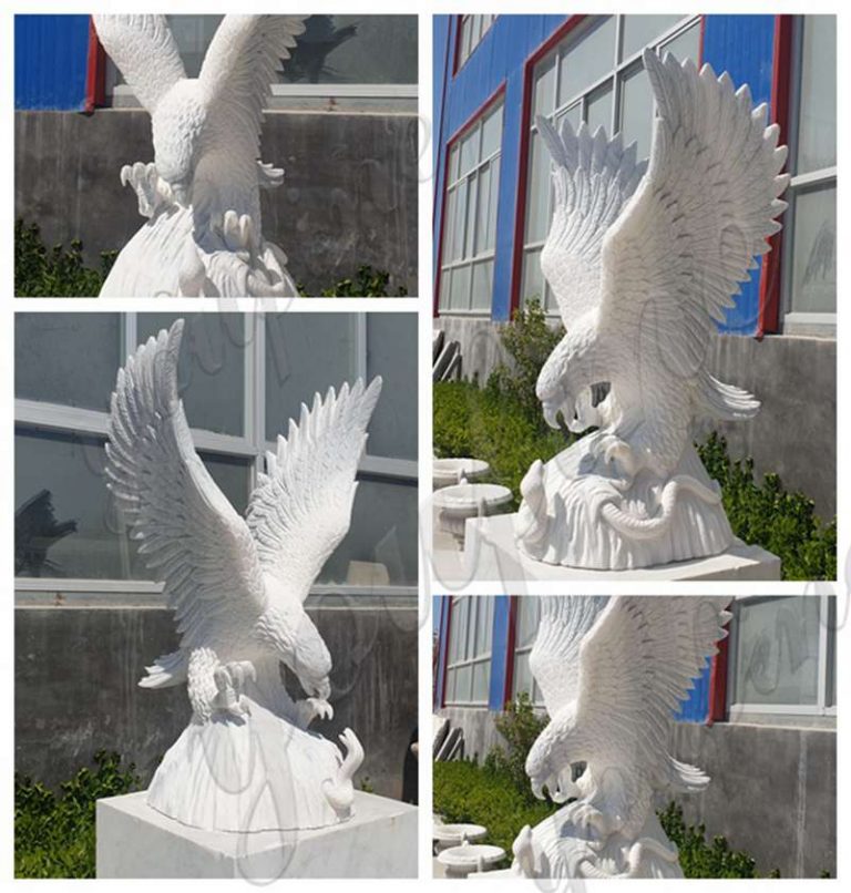 Hand Carved Life Size Marble Eagle Sculpture for Sale MOKK775