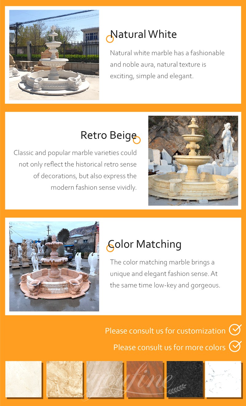 Marble fountains in different colors