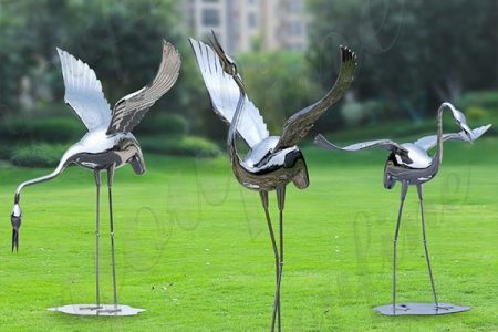 Outdoor Life Size Stainless Steel Crane Landscape Sculptures for Sale CSS-229