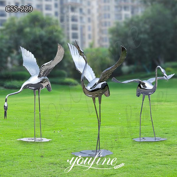 Outdoor Life Size Stainless Steel Crane Landscape Sculptures