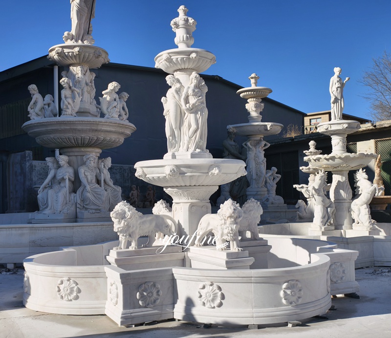 marble lifesize lion statue fountain with figure