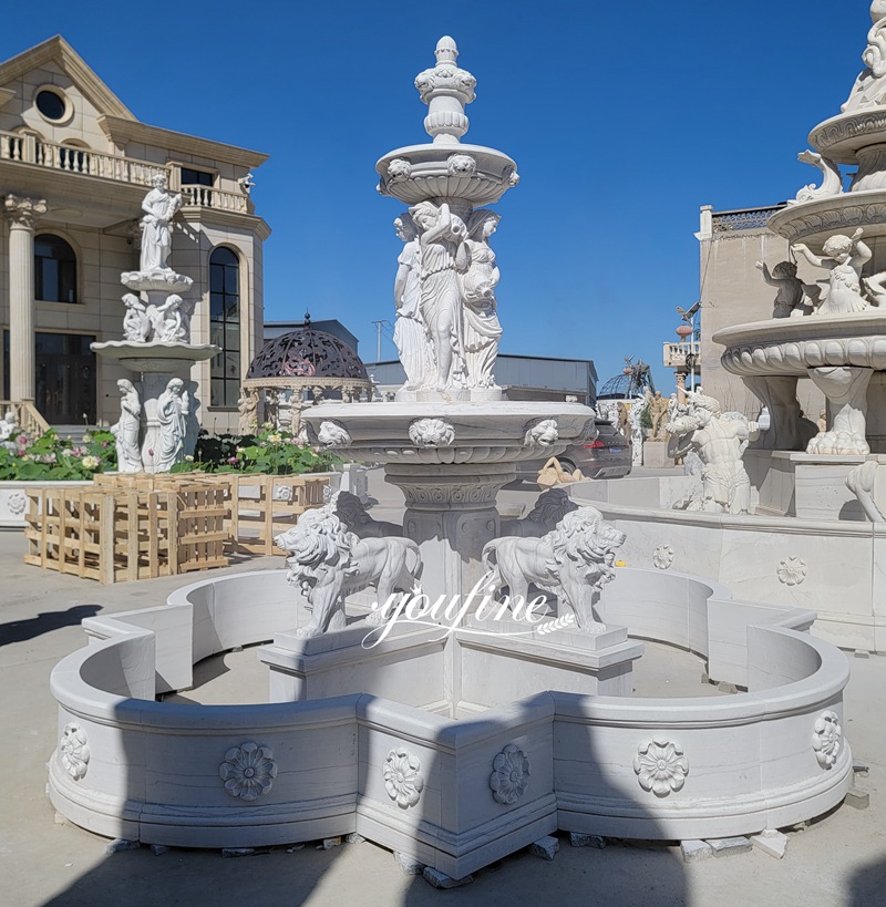 marble lion fountain with figure sculpture