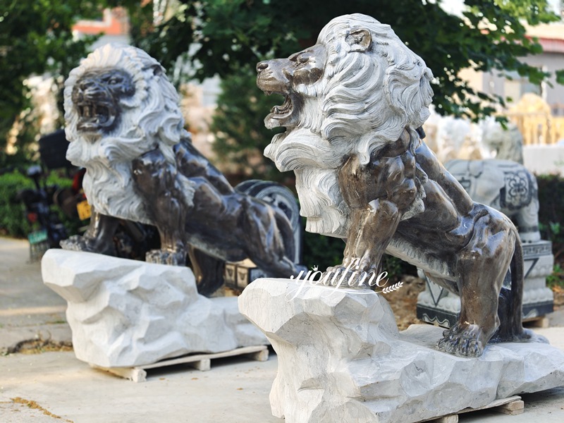 Black Marble Western Lion Sculpture