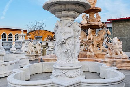 Hotel Garden White Marble Outdoor Water Fountain Statues for Sale MOKK-788