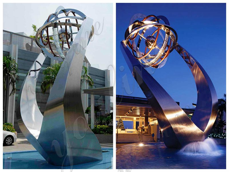 Large Stainless Steel Fountain Sculpture Outdoor Public Park Decor for Sale