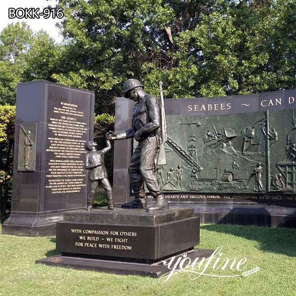 Life Size Military Bronze Statue Soldier and Child