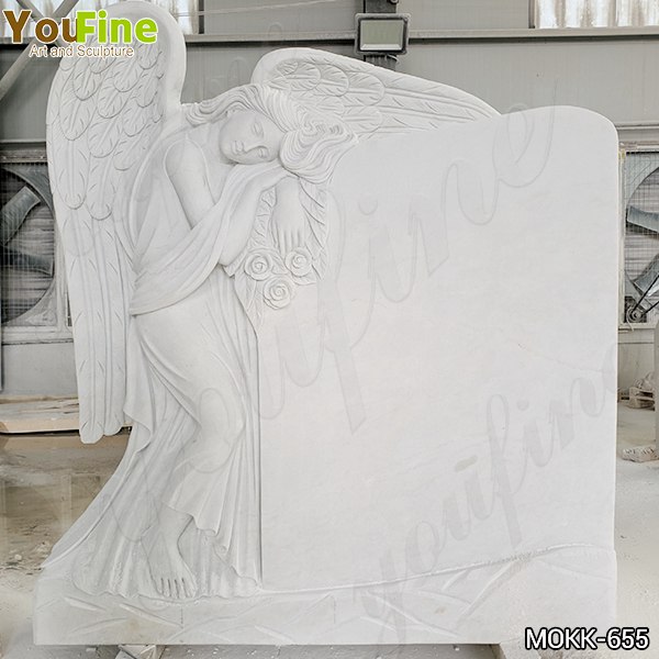 White Marble Angel Memorial Headstone China Supplier MOKK-655